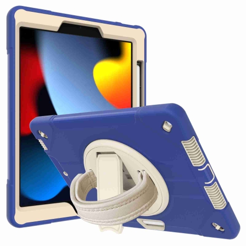 

360-degree Rotating Holder Tablet Case with Wristband For iPad Pro 12.9 2021/2020(Blue + Beige)