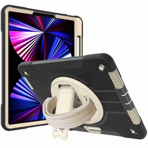 

360-degree Rotating Holder Tablet Case with Wristband For iPad mini 6(Black + Beige)