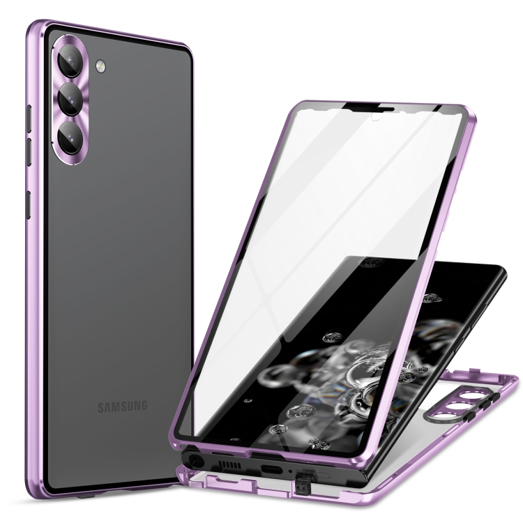 

For Samsung Galaxy S23 5G HD Full Cover Magnetic Metal Tempered Glass Phone Case(Purple)