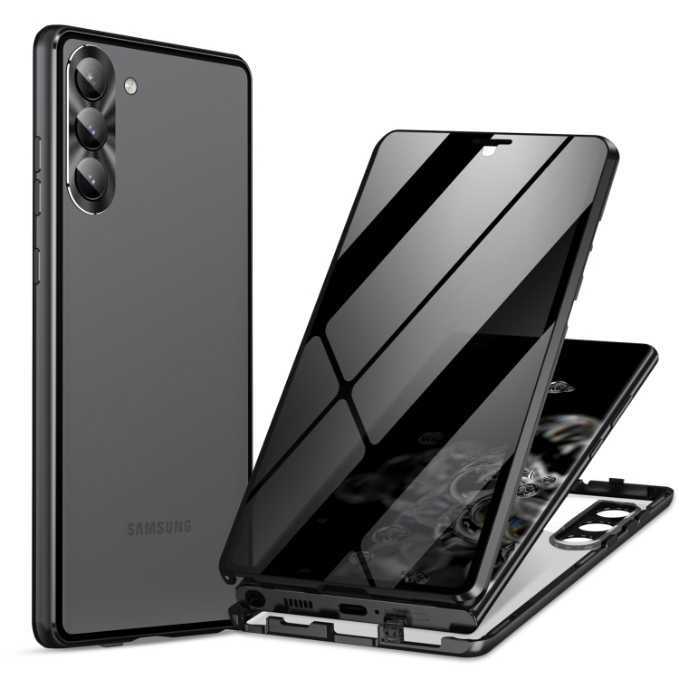 

For Samsung Galaxy S23 5G Privacy Full Cover Magnetic Metal Tempered Glass Phone Case(Black)