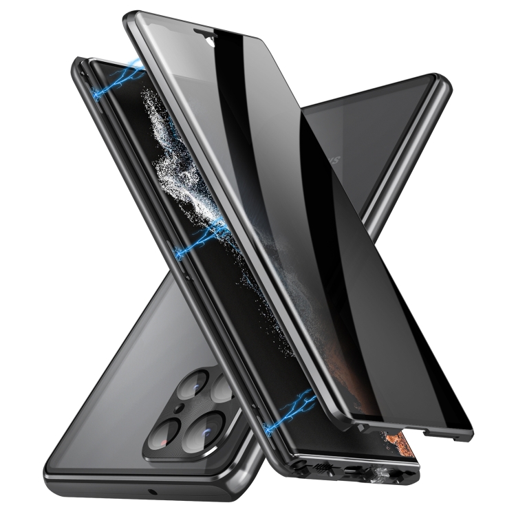 

For Samsung Galaxy S23 Ultra 5G Privacy Full Cover Magnetic Metal Tempered Glass Phone Case(Black)