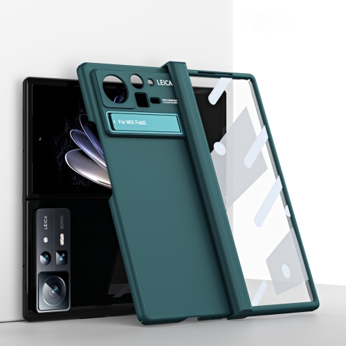 

For Xiaomi Mix Fold 2 Macaron Hinge All-inclusive Folding Phone Case with Stand(Dark Green)