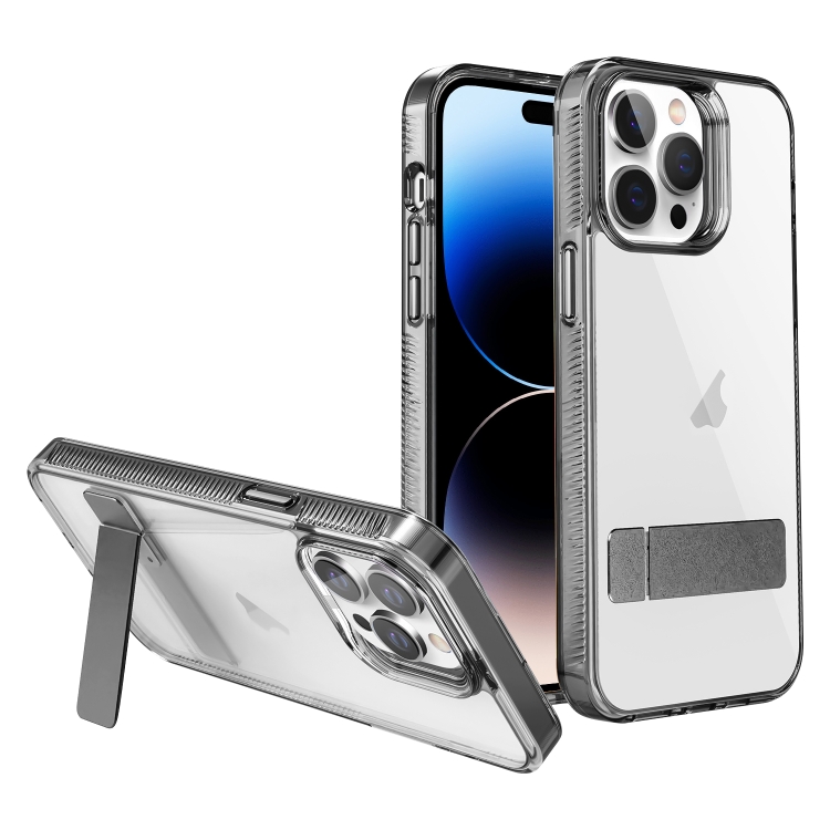 

For iPhone 14 Pro Max High Transparent Holder Phone Case(Black)