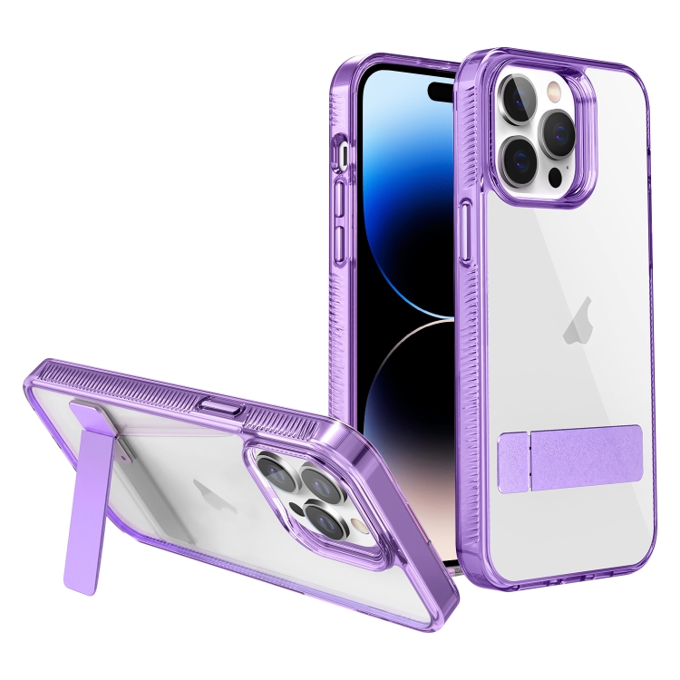 

For iPhone 14 Pro High Transparent Holder Phone Case(Purple)