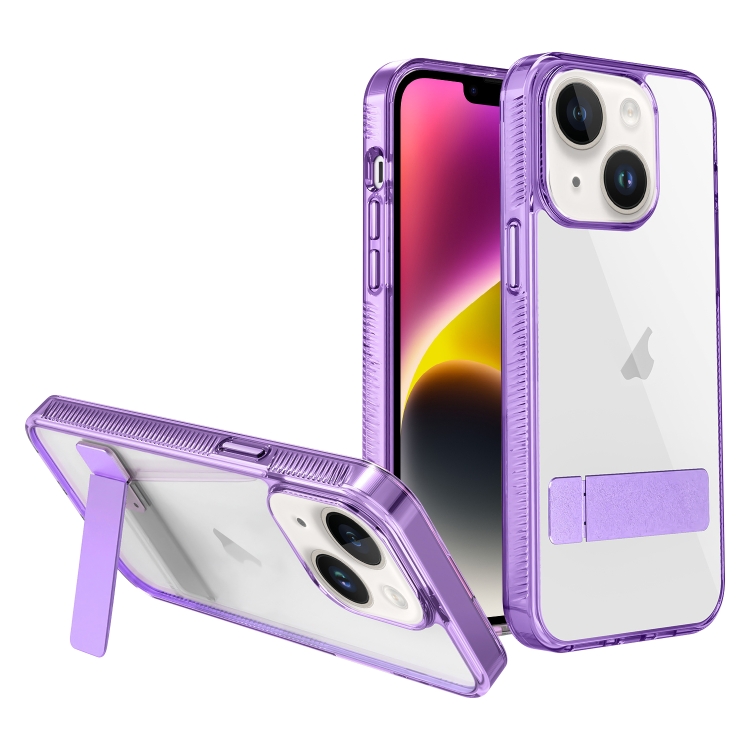 

For iPhone 14 Plus High Transparent Holder Phone Case(Purple)