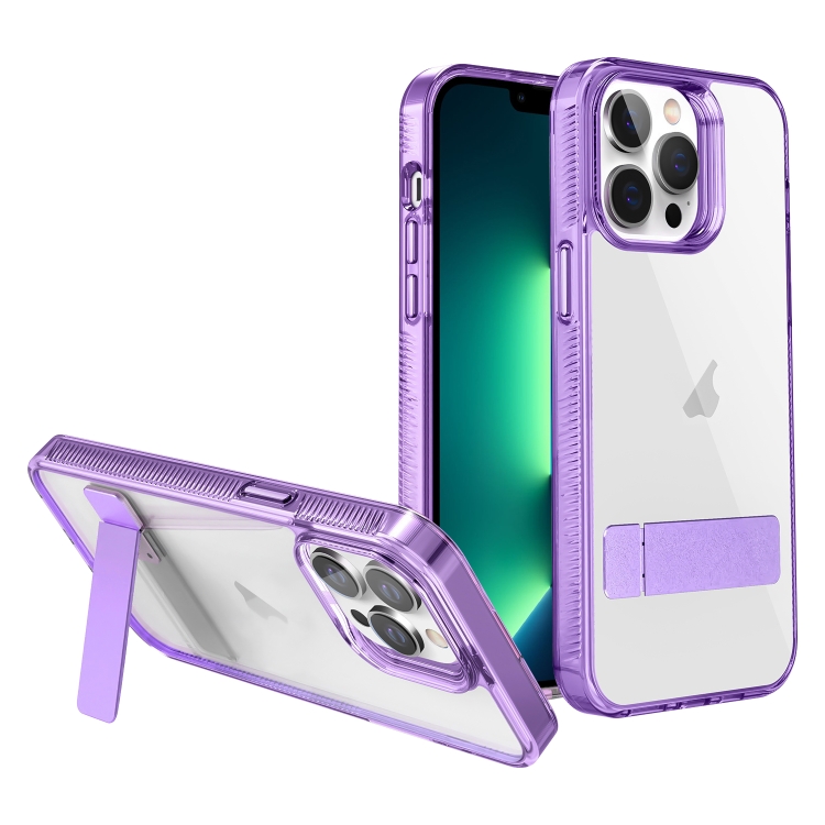 

For iPhone 13 Pro Max High Transparent Holder Phone Case(Purple)