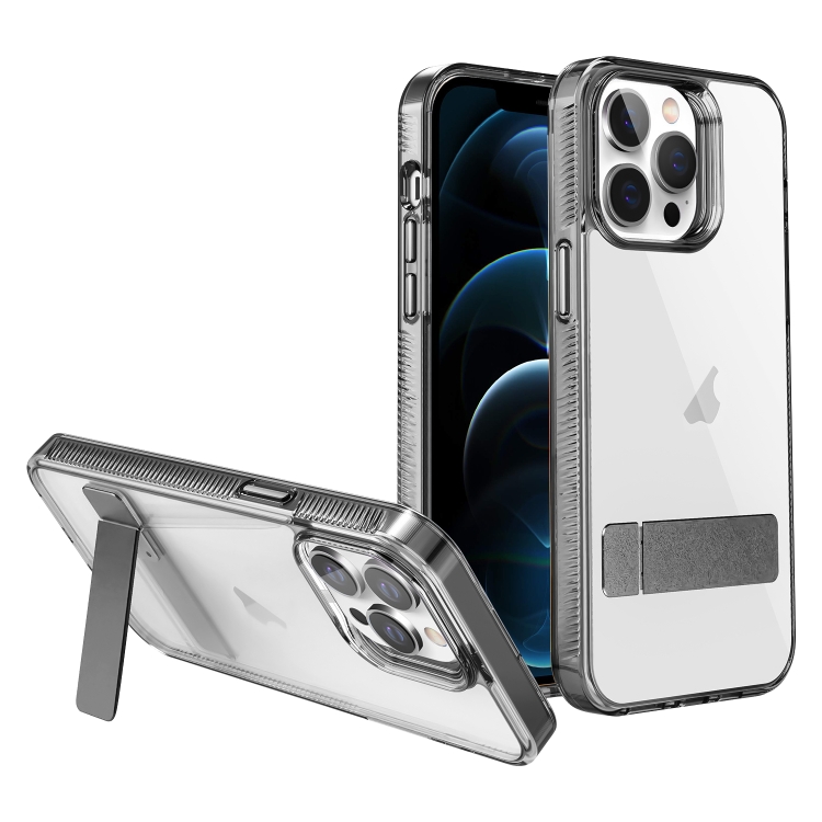 

For iPhone 12 Pro Max High Transparent Holder Phone Case(Black)