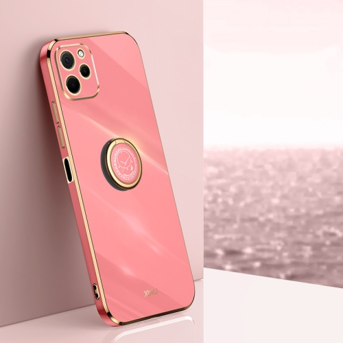 

For Huawei nova Y61 XINLI Straight Edge 6D Electroplate TPU Phone Case with Ring Holder(Hawthorn Red)