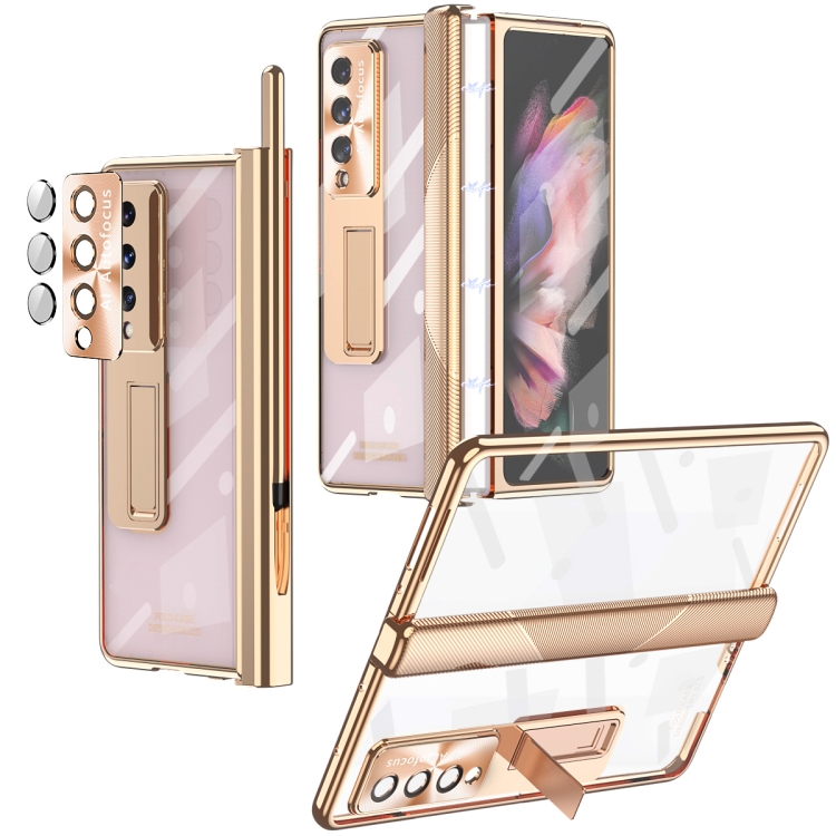 

For Samsung Galaxy Z Fold4 5G Magnetic Hinges Plating Phone Case with Holder(Champagne Gold)
