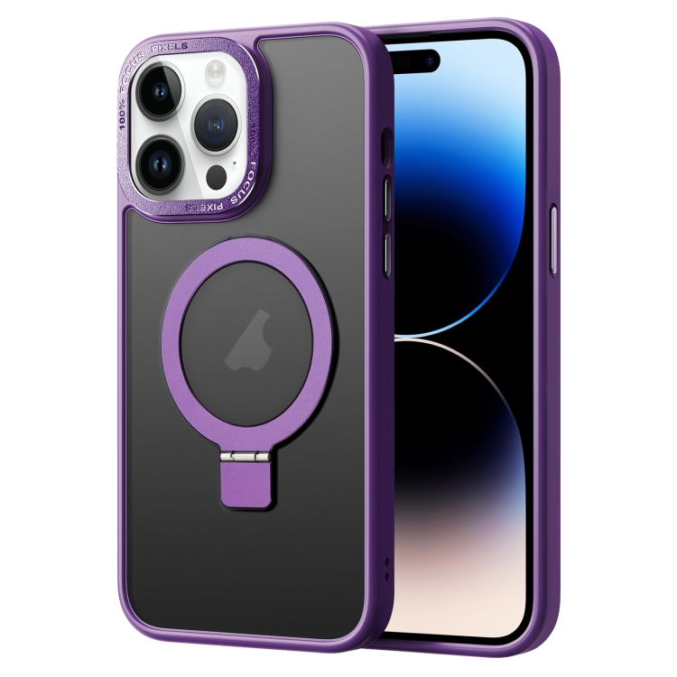 

For iPhone 14 Pro Skin Feel MagSafe Magnetic Holder Phone Case(Purple)