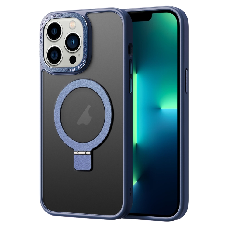 

For iPhone 13 Pro Max Skin Feel MagSafe Magnetic Holder Phone Case(Dark Blue)