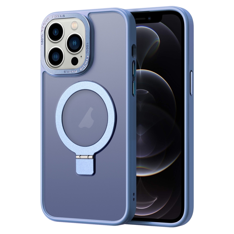 

For iPhone 12 Pro Skin Feel MagSafe Magnetic Holder Phone Case(Blue)
