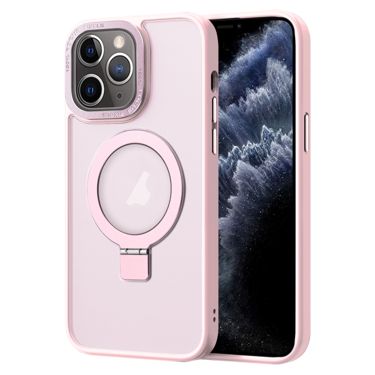 

For iPhone 11 Pro Max Skin Feel MagSafe Magnetic Holder Phone Case(Pink)