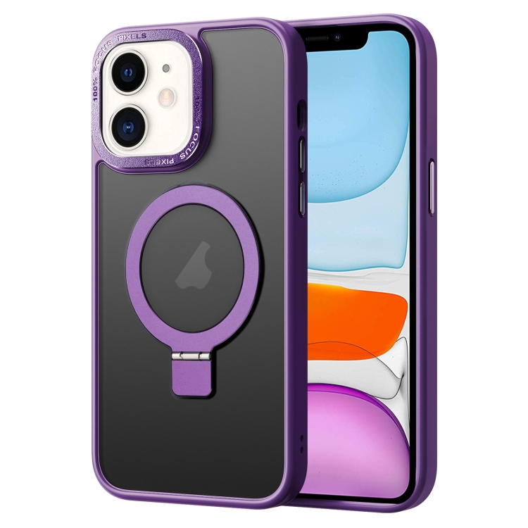 

For iPhone 11 Skin Feel MagSafe Magnetic Holder Phone Case(Purple)