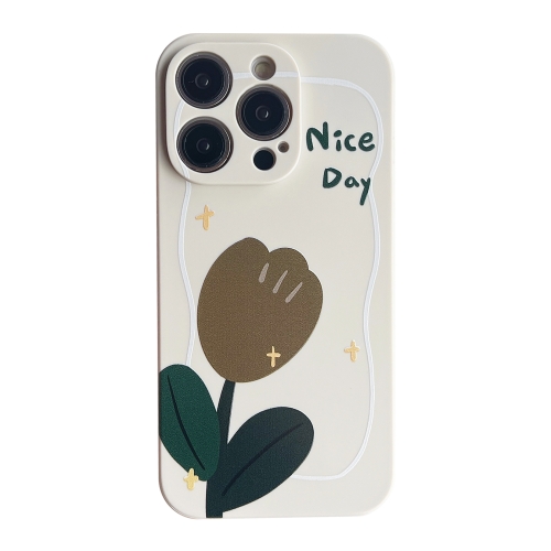 

For iPhone 12 Pro Max Liquid Silicone Straight Edge Phone Case(Tulip)