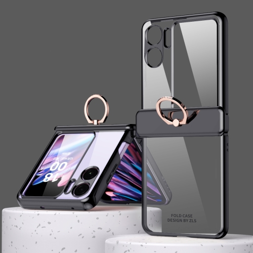 

For OPPO Find N2 Flip Electroplating Frame Ring Transparent Phone Case with Protective Film(Black)