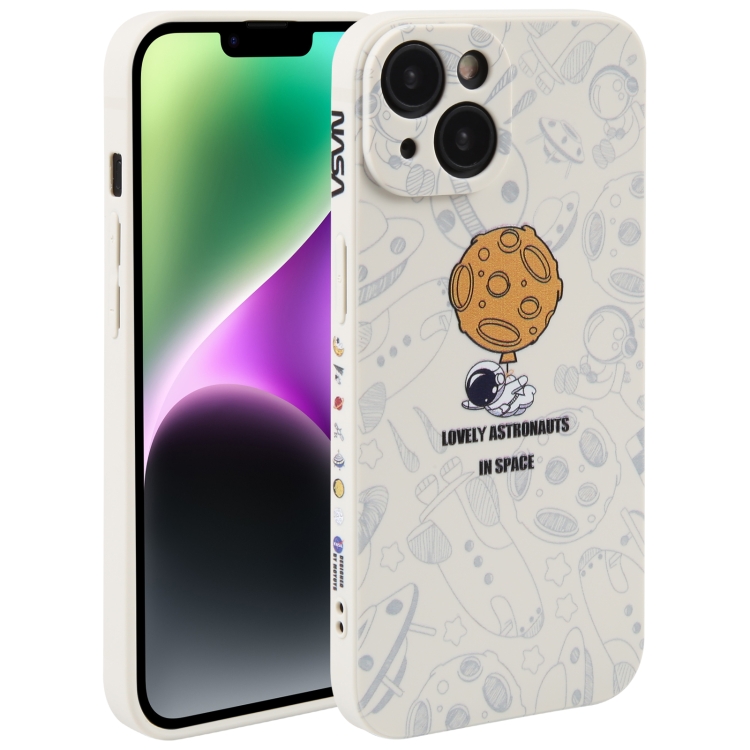 

For iPhone 14 Astronaut Pattern Silicone Straight Edge Phone Case(Lovely Astronaut-White)