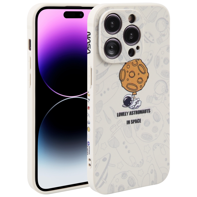 

For iPhone 14 Pro Astronaut Pattern Silicone Straight Edge Phone Case(Lovely Astronaut-White)
