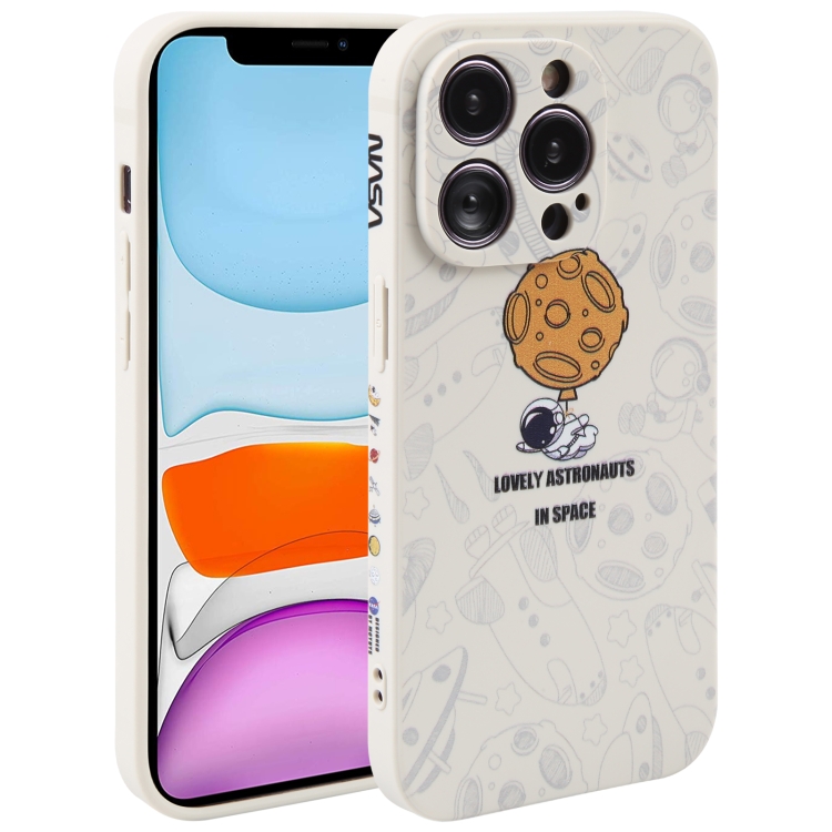 

For iPhone 11 Astronaut Pattern Silicone Straight Edge Phone Case(Lovely Astronaut-White)