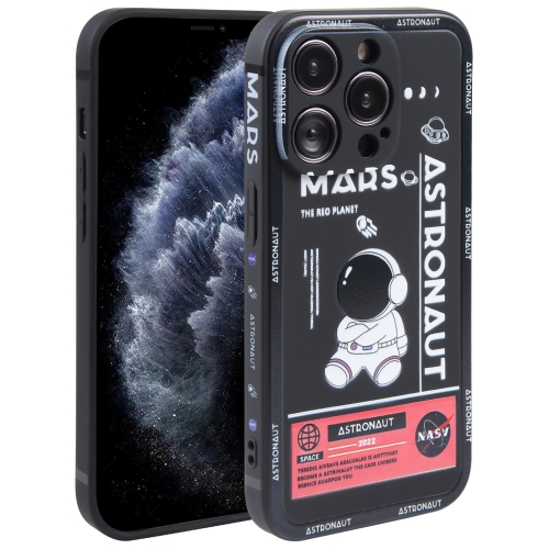 

For iPhone 11 Pro Astronaut Pattern Silicone Straight Edge Phone Case(Mars Astronaut-Black)