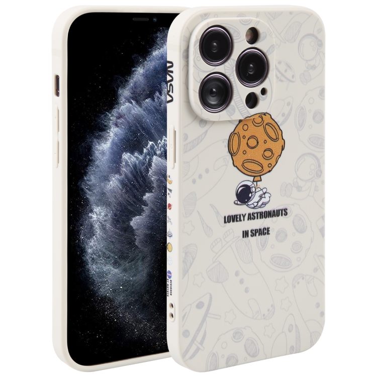 

For iPhone 11 Pro Max Astronaut Pattern Silicone Straight Edge Phone Case(Lovely Astronaut-White)