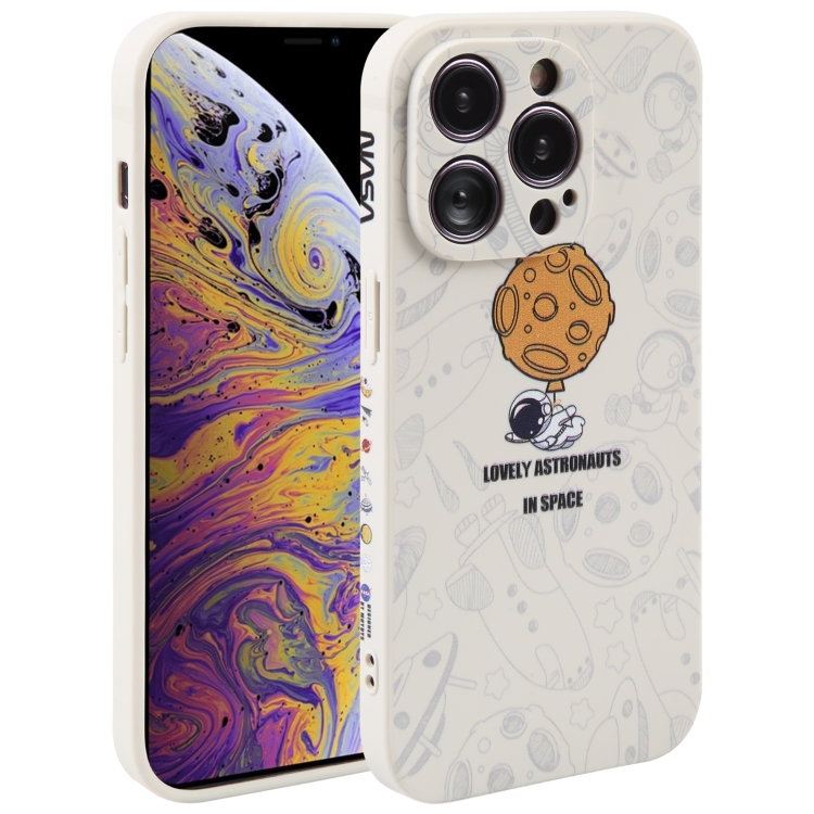 

For iPhone X / XS Astronaut Pattern Silicone Straight Edge Phone Case(Lovely Astronaut-White)