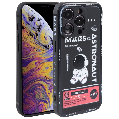 

For iPhone XS Max Astronaut Pattern Silicone Straight Edge Phone Case(Mars Astronaut-Black)