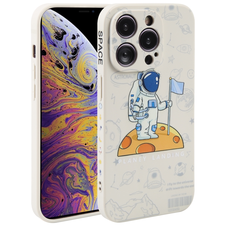 

For iPhone XS Max Astronaut Pattern Silicone Straight Edge Phone Case(Planet Landing-White)