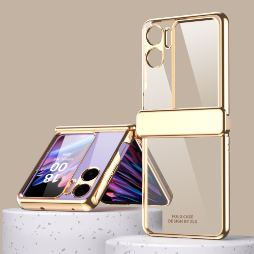 

For OPPO Find N2 Flip Electroplating Frame Hinge Transparent Phone Case with Protective Film(Champagne Gold)