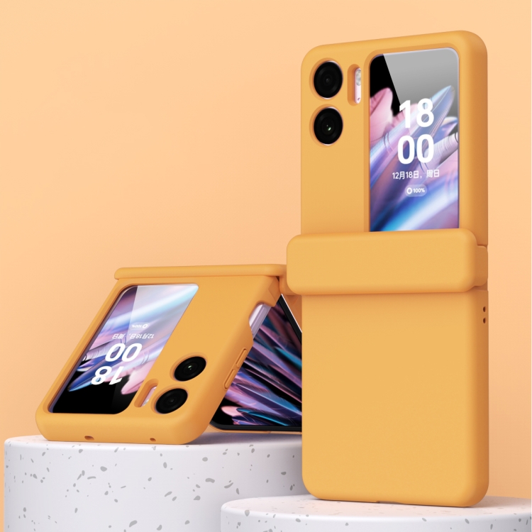 

For OPPO Find N2 Flip Macaron Magnetic Hinge Three-piece Phone Case with Protective Film(Orange)