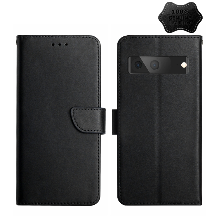 

For Google Pixel 7A HT02 Genuine Leather Fingerprint-proof Flip Phone Case(Black)