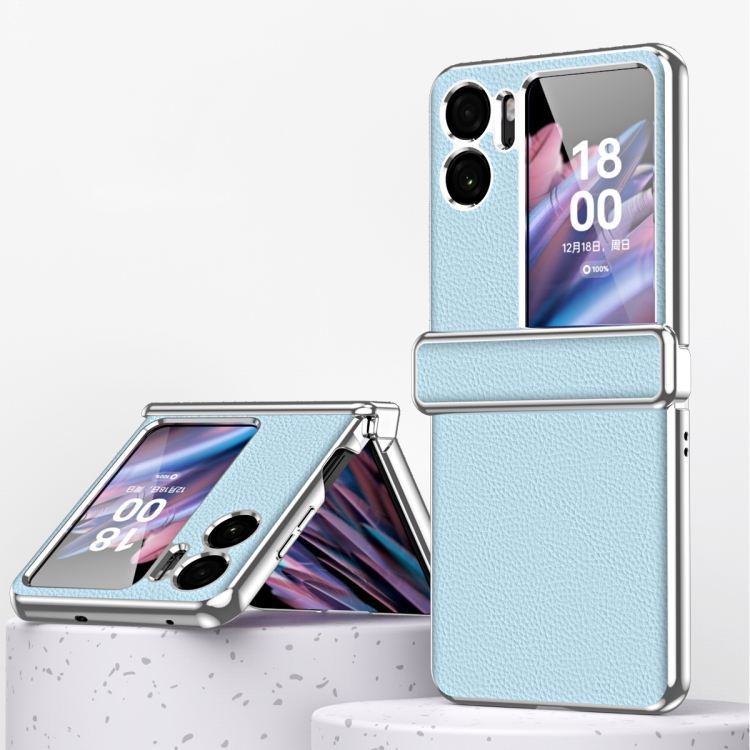 

For OPPO Find N2 Flip Litchi Pattern Electroplating Frame Magnetic Phone Case(Blue)