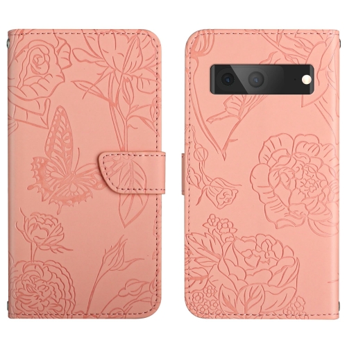 

For Google Pixel 7A Skin Feel Butterfly Peony Embossed Leather Phone Case(Pink)