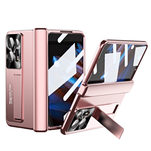 

For OPPO Find N2 Integrated Metal Hinge All-inclusive Phone Case with Holder(Rose Gold)