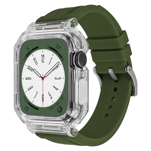 

Crystal Clear Polycarbonate Case Silicone Watch Band For Apple Watch Series 8&7 41mm / SE 2&6&SE&5&4 40mm / 3&2&1 38mm(Army Green)