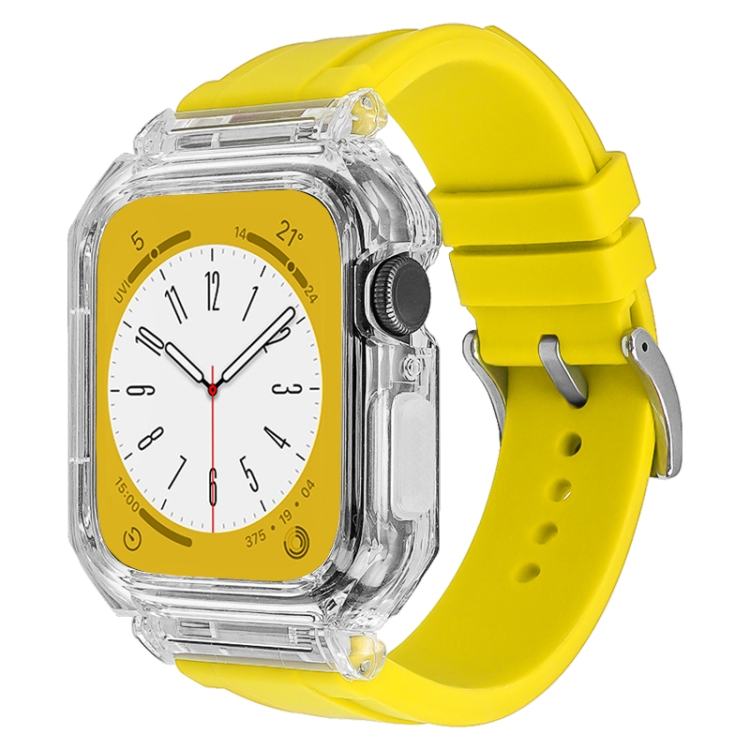 

Crystal Clear Polycarbonate Case Silicone Watch Band For Apple Watch Series 8&7 41mm / SE 2&6&SE&5&4 40mm / 3&2&1 38mm(Yellow)
