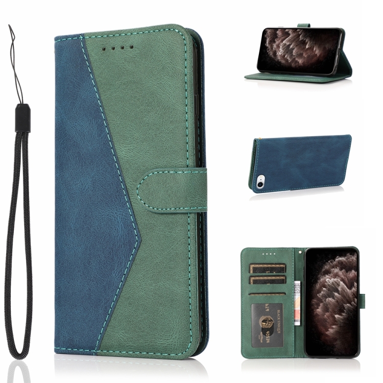 

For iPhone SE 2022 / 2020 Dual-color Stitching Leather Phone Case(Blue Green)