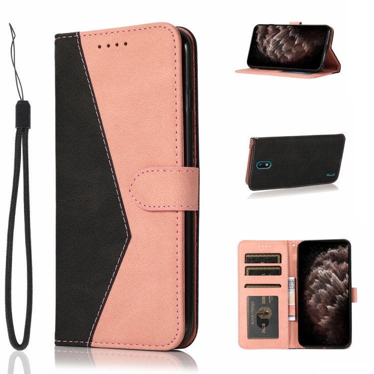 

For Nokia 1.3 Dual-color Stitching Leather Phone Case(Black Rose Gold)