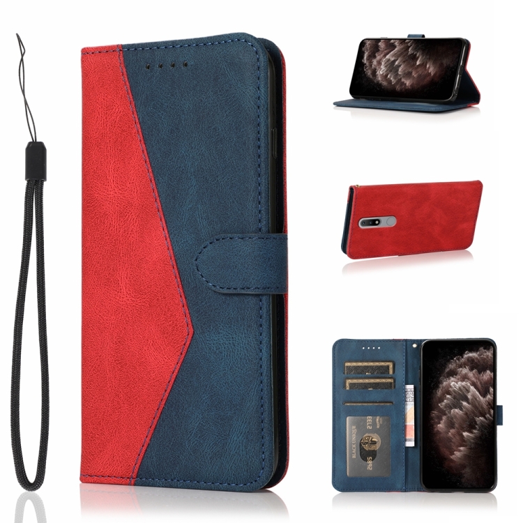 

For Nokia 2.4 Dual-color Stitching Leather Phone Case(Red Blue)