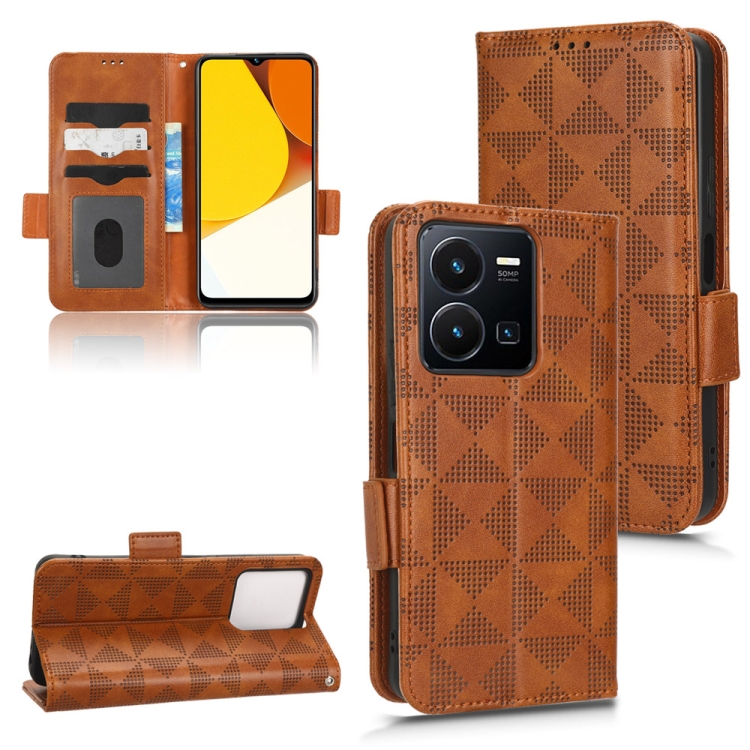 

For vivo Y35 4G Symmetrical Triangle Leather Phone Case(Brown)