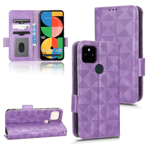 

For Google Pixel 5a 5G Symmetrical Triangle Leather Phone Case(Purple)