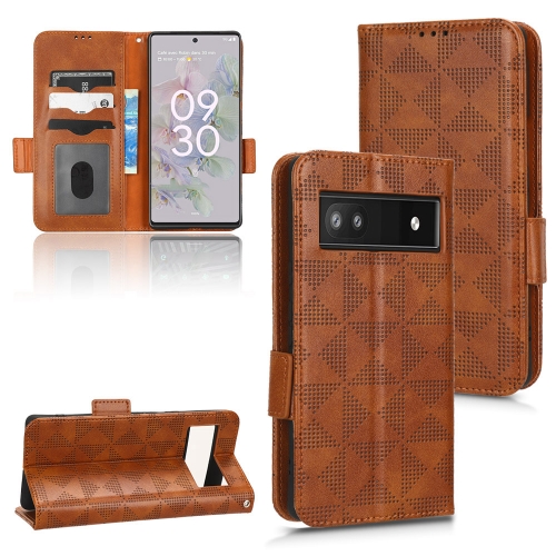 

For Google Pixel 6a Symmetrical Triangle Leather Phone Case(Brown)