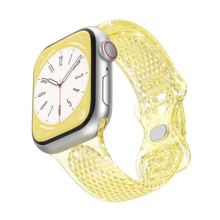 

Diamond Pattern Clear TPU Watch Band For Apple Watch Ultra 49mm / Series 8&7 45mm / SE 2&6&SE&5&4 44mm / 3&2&1 42mm(Yellow)
