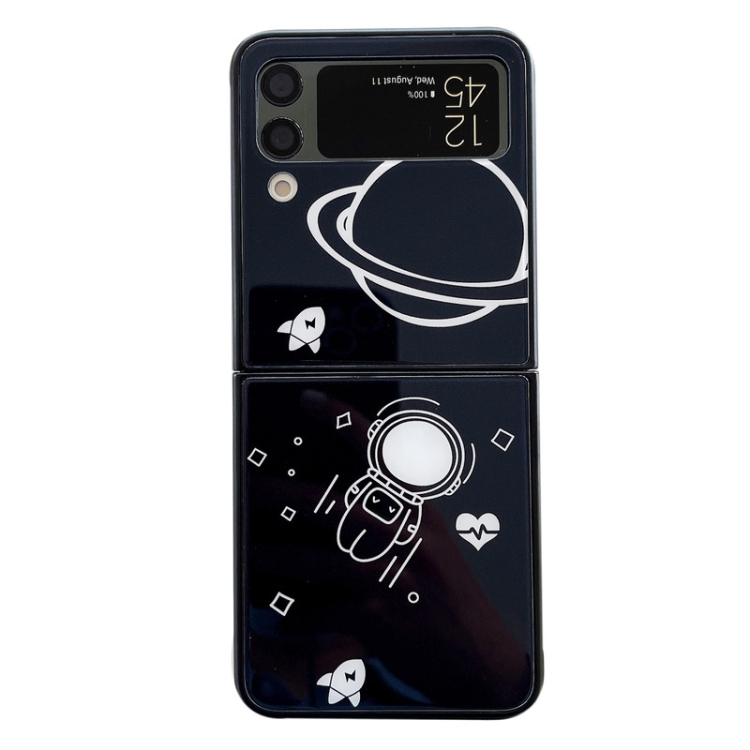 

For Samsung Galaxy Z Flip3 5G Minimal Astronaut Pattern Glass Protective Phone Case(Black)