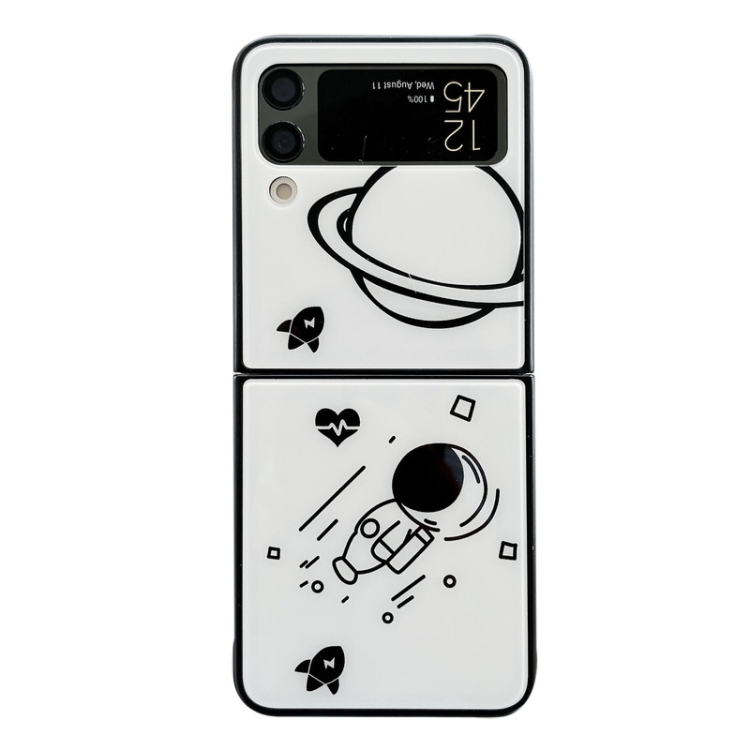 

For Samsung Galaxy Z Flip4 5G Minimal Astronaut Pattern Glass Protective Phone Case(White)