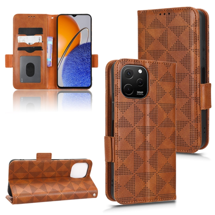 

For Huawei nova Y61 Symmetrical Triangle Leather Phone Case(Brown)