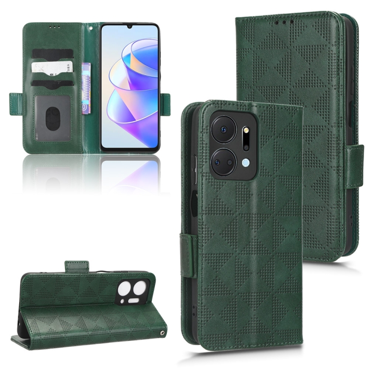 

For Honor X7a Symmetrical Triangle Leather Phone Case(Green)