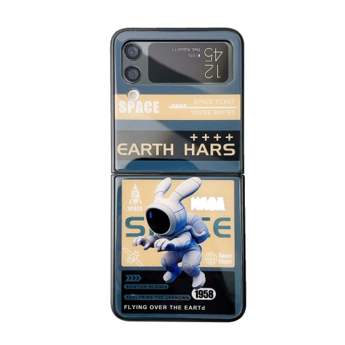 

For Samsung Galaxy Z Flip3 5G Astronaut Pattern Glass Protective Phone Case(Black)