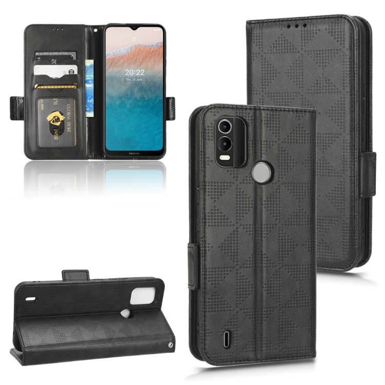 

For Nokia C21 Plus Symmetrical Triangle Leather Phone Case(Black)