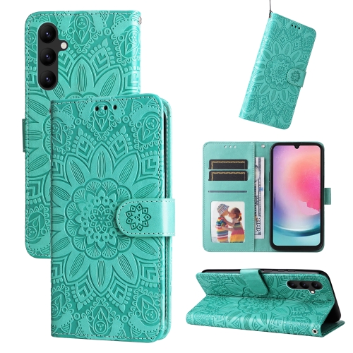 

For Samsung Galaxy A24 4G Embossed Sunflower Leather Phone Case(Green)